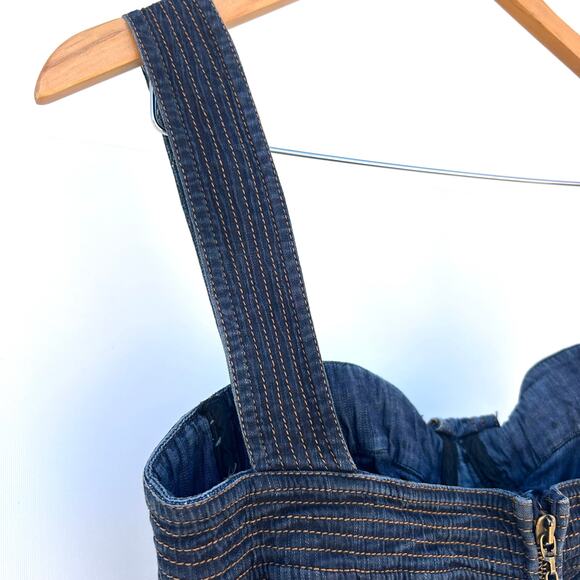 Vintage Roberto Cavalli Y2K 2000s Denim Jean Bustier Mini Dress 44 Size 8 - Picture 10 of 16